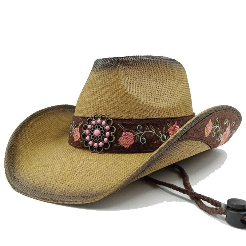 Western Style Straw Hats for Men brown 