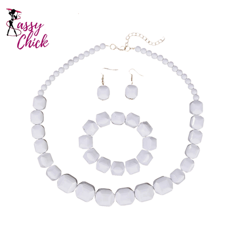 White Acrylic Beads Vintage Jewelry Set  Sassy Chick Logo