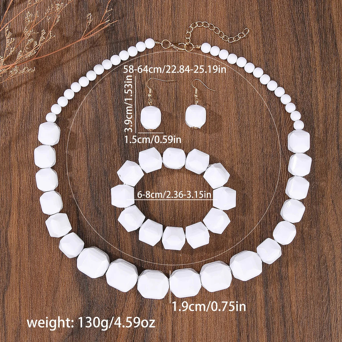 Size of White Acrylic Beads Vintage Jewelry Set