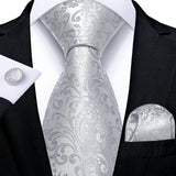 White Silver Paisley Hanky Cufflink Tie Set