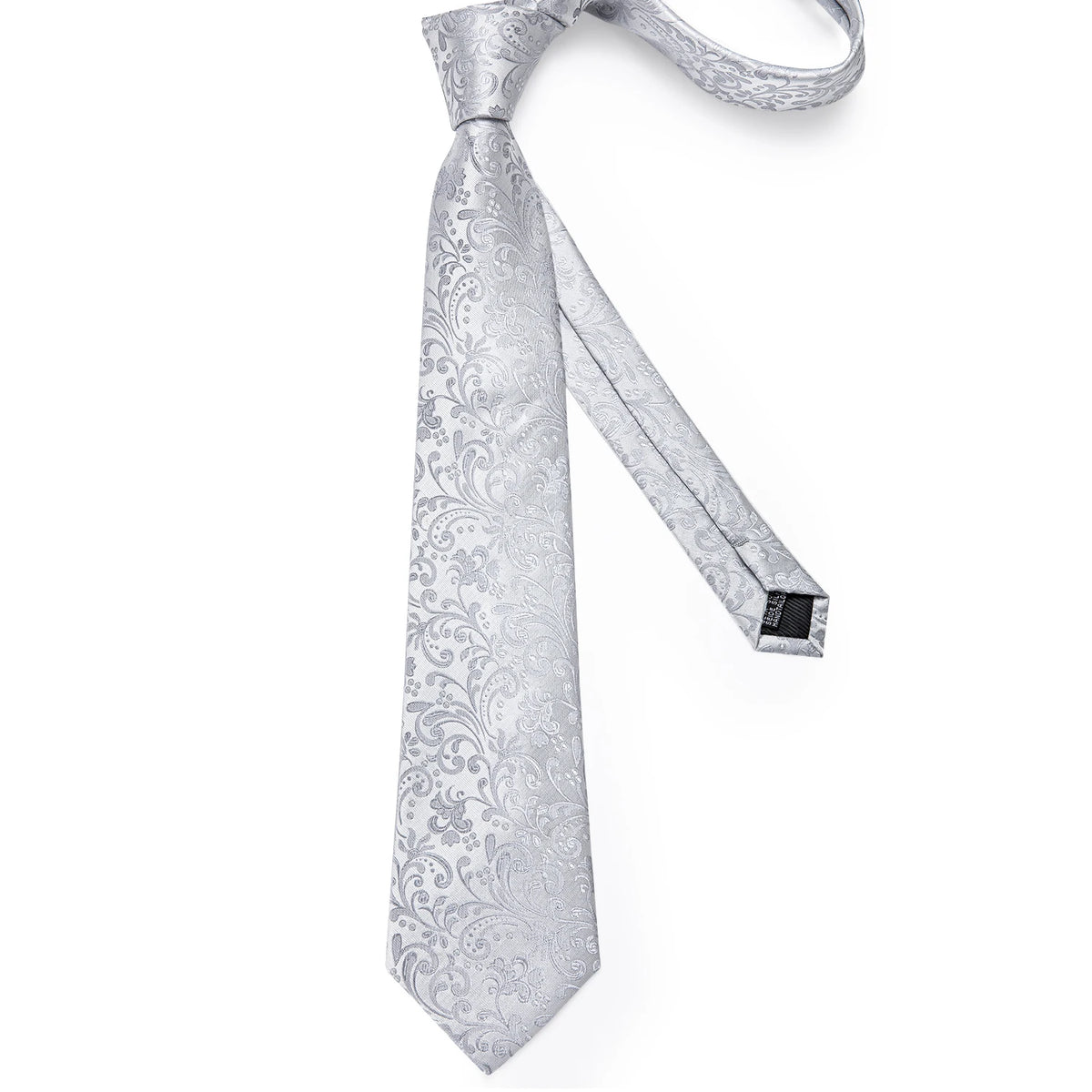 White Silver Paisley Hanky Cufflink Tie Set