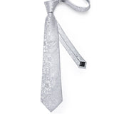 White Silver Paisley Hanky Cufflink Tie Set