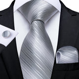 White Silver Paisley Hanky Cufflink Tie Set