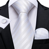 White Silver Paisley Hanky Cufflink Tie Set