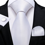 White Silver Paisley Hanky Cufflink Tie Set