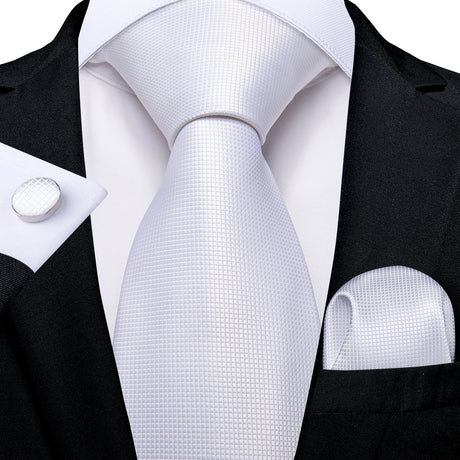 White Silver Paisley Hanky Cufflink Tie Set