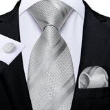 White Silver Paisley Hanky Cufflink Tie Set