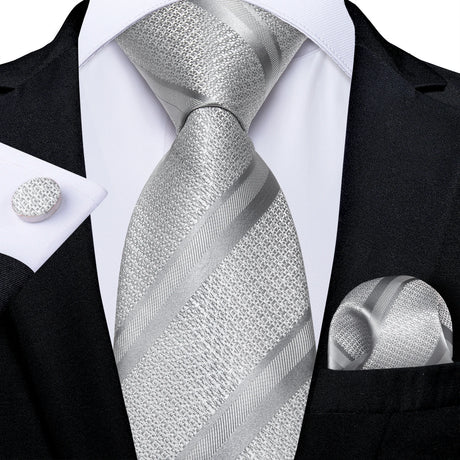 White Silver Paisley Hanky Cufflink Tie Set
