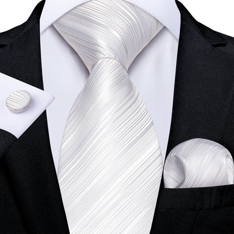 White Silver Paisley Hanky Cufflink Tie Set