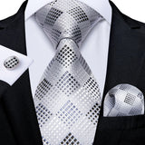 White Silver Paisley Hanky Cufflink Tie Set