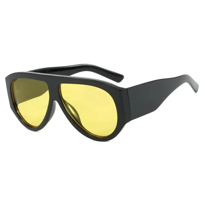 Black Windproof Punk Oversized Pilot Big Frame Sunglasses
