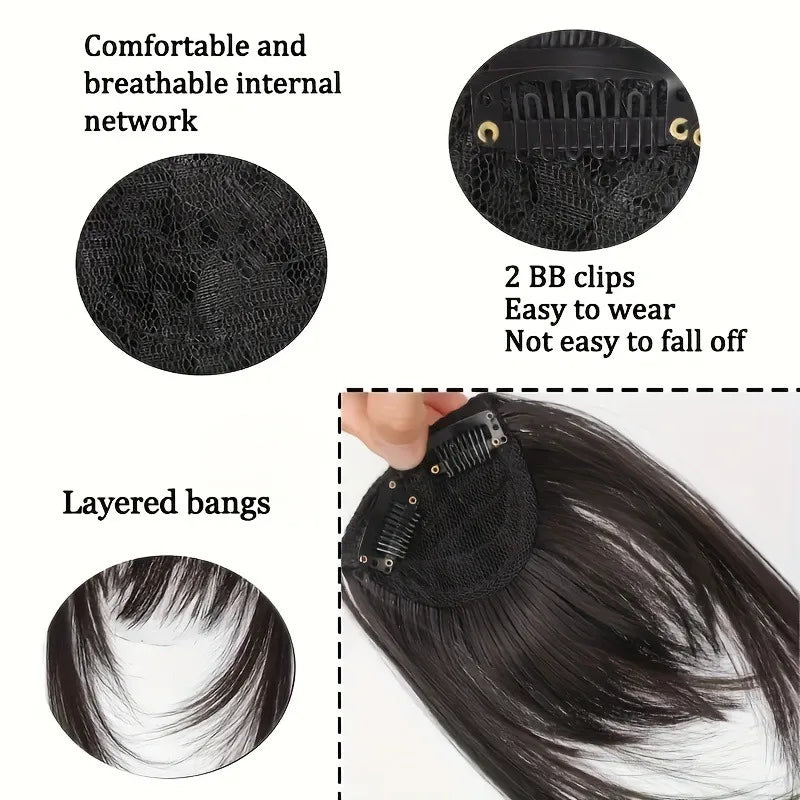 Details of Wispy Fringe with Sideburns Synthetic Hair Clip-In Bangs Cut
