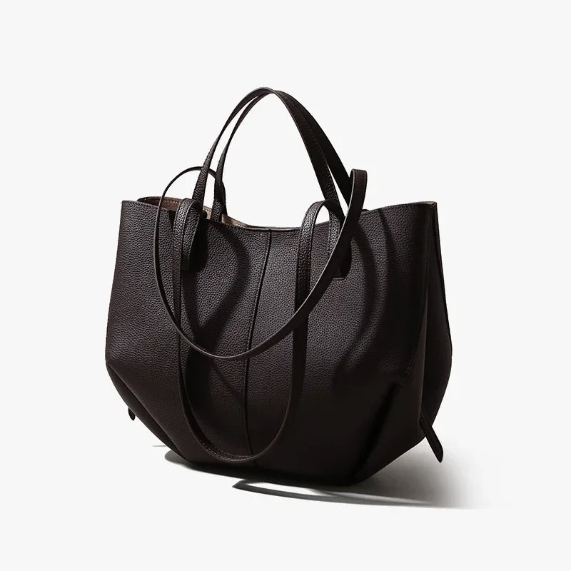 Woman Casual Tote Large Capacity Leather Handbag black