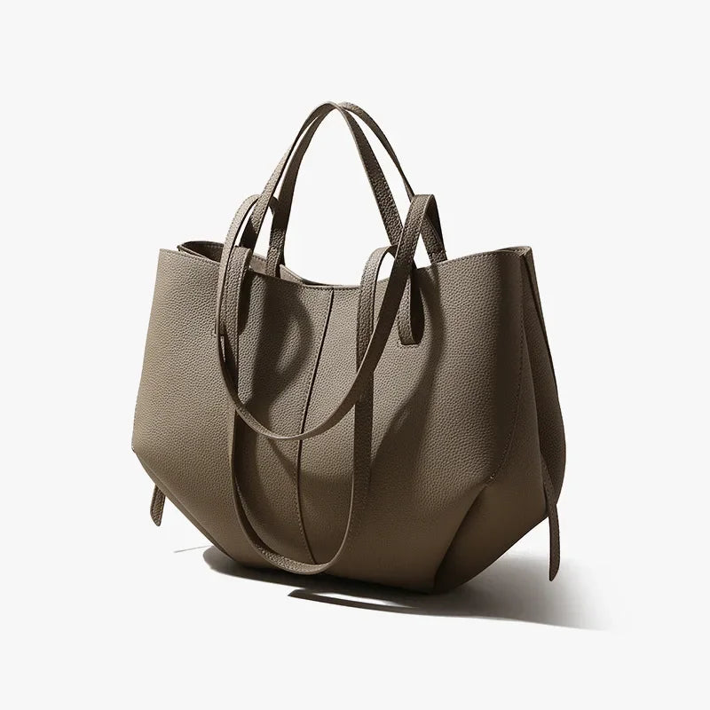 Woman Casual Tote Large Capacity Leather Handbag gray