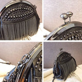 4 sides of black tassel handbag