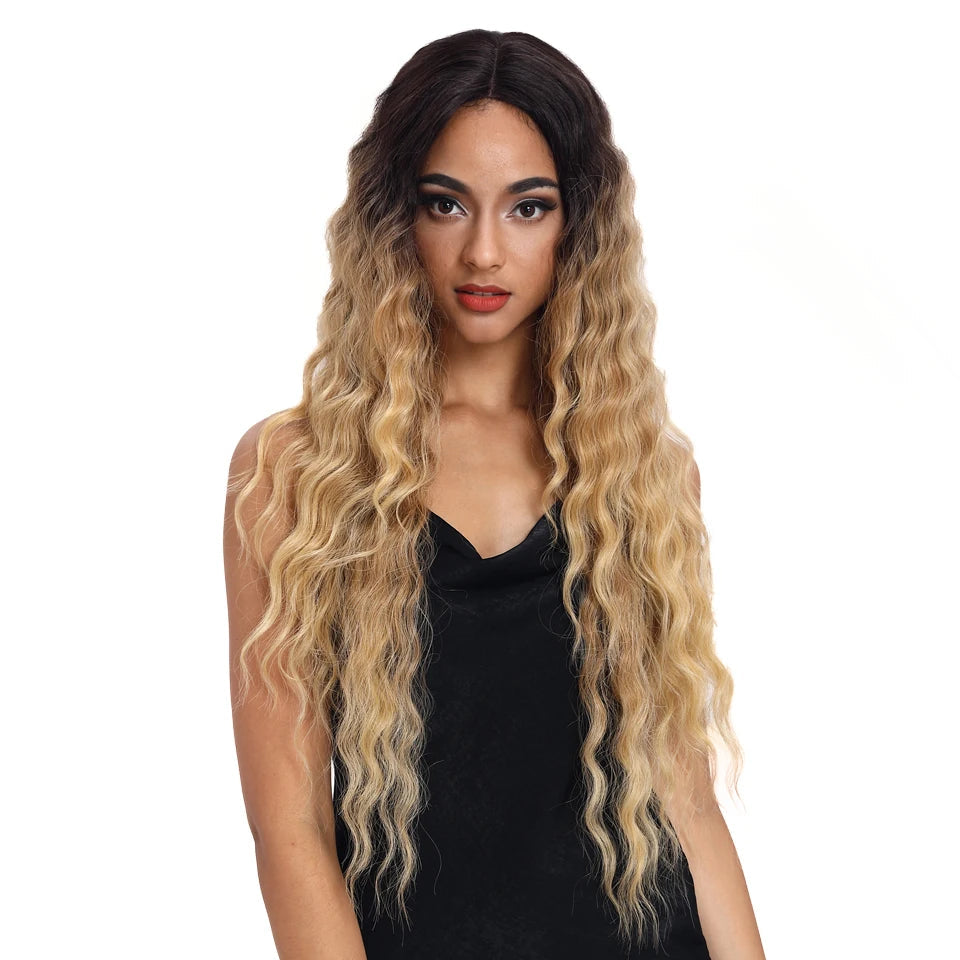 Blonde Women 30 inches Long Deep Body Wavy Synthetic Wigs