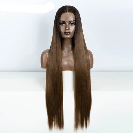 Brown Women 38 Inch Long Straight  Synthetic Lace Frontal Wig