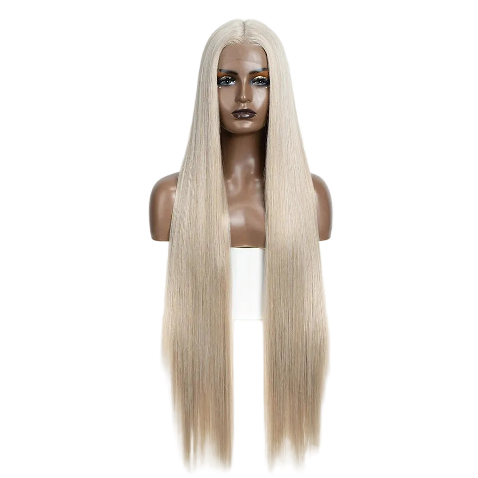 Blonde Women 38 Inch Long Straight  Synthetic Lace Frontal Wig