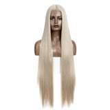 Blonde Women 38 Inch Long Straight  Synthetic Lace Frontal Wig