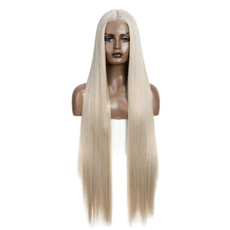 Blonde Women 38 Inch Long Straight  Synthetic Lace Frontal Wig