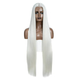 White Women 38 Inch Long Straight  Synthetic Lace Frontal Wig