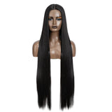 Black Women 38 Inch Long Straight  Synthetic Lace Frontal Wig