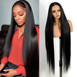 Model Using Women 38 Inch Soft 13X4 Long Straight Synthetic Wigs