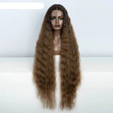 Brown Women 42 Inch Long Curly Lace Synthetic Lace Frontal Wig