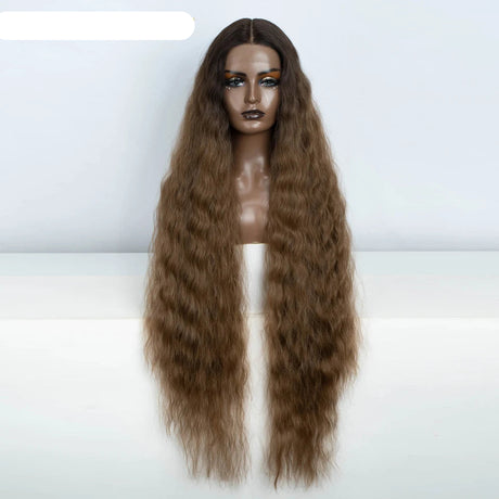 Brown Women 42 Inch Long Curly Lace Synthetic Lace Frontal Wig