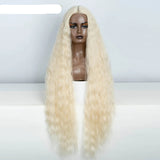 White Women 42 Inch Long Curly Lace Synthetic Lace Frontal Wig