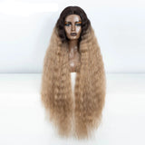Brown Black Women 42 Inch Long Curly Lace Synthetic Lace Frontal Wig