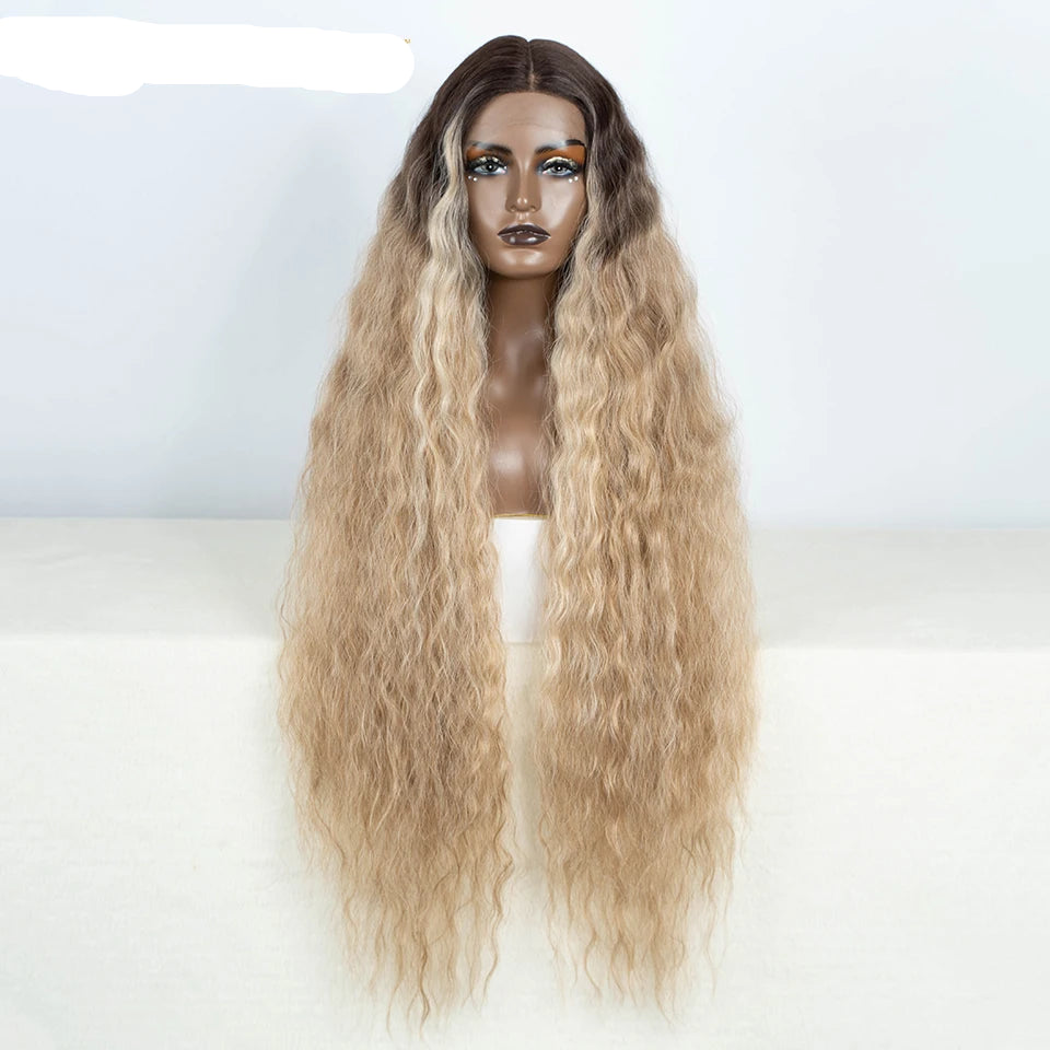 Women 42 Inch Long Curly Lace Synthetic Lace Frontal Wig