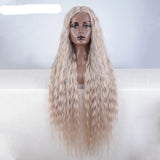 Gray Women 42 Inch Long Curly Lace Synthetic Lace Frontal Wig