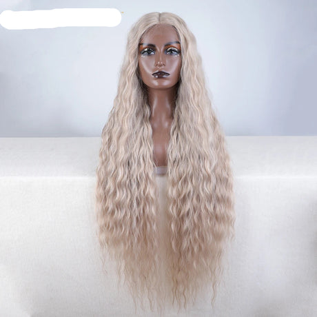Gray Women 42 Inch Long Curly Lace Synthetic Lace Frontal Wig