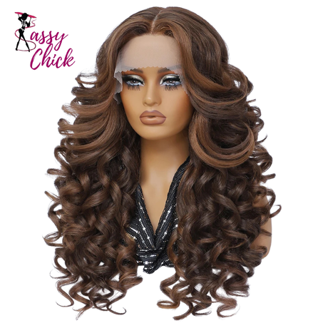 Women Curly Afro Lace 24Inch Latisha Synthetic Wig Sassy Chick Logo