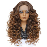 Brown Women Curly Afro Lace 24Inch Latisha Synthetic Wig