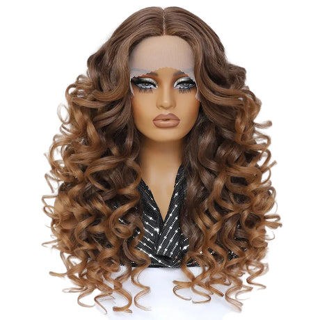 Brown Women Curly Afro Lace 24Inch Latisha Synthetic Wig