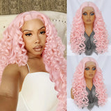 Pink Women Curly Afro Lace 24Inch Latisha Synthetic Wig