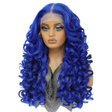 Blue Women Curly Afro Lace 24Inch Latisha Synthetic Wig