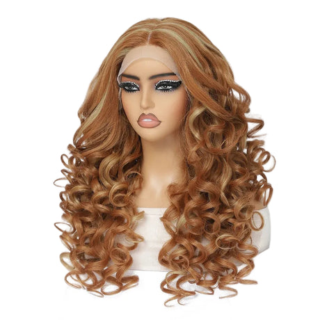 Brown Women Curly Afro Lace 24Inch Latisha Synthetic Wig