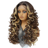 Brown Women Curly Afro Lace 24Inch Latisha Synthetic Wig
