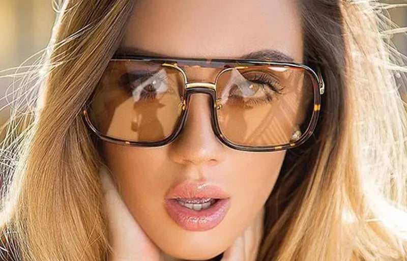Model using Women Fashion UV400 Square Big Frame Sunglasses