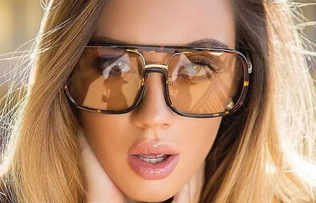 Model using Women Fashion UV400 Square Big Frame Sunglasses