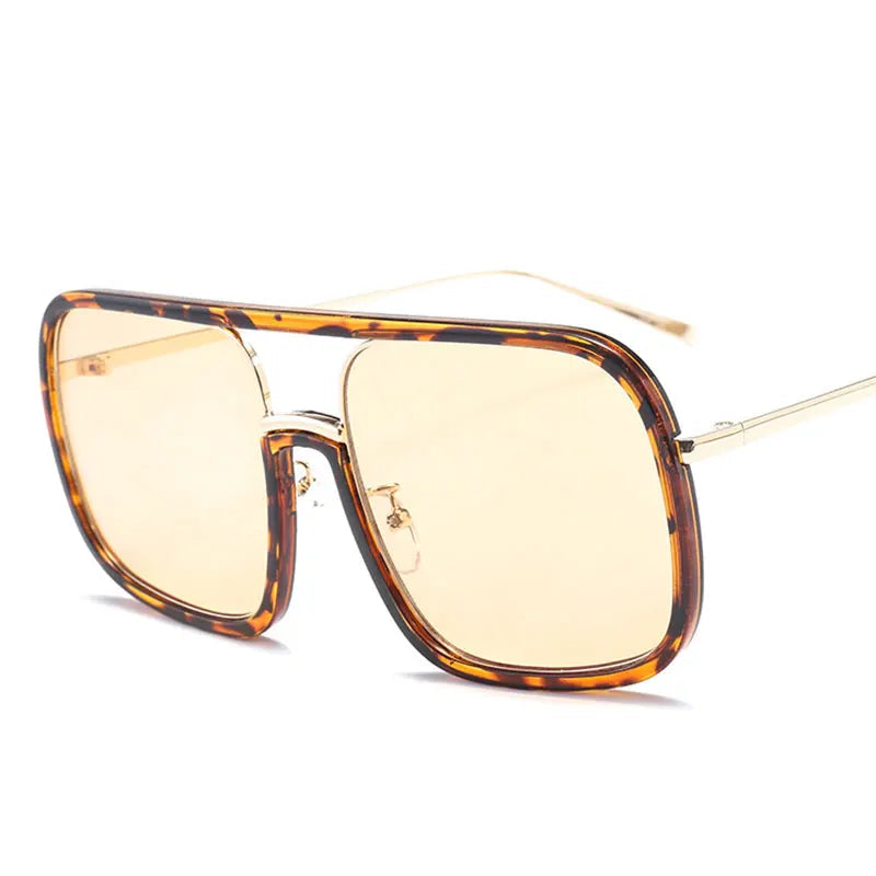 Leopard Women Fashion UV400 Square Big Frame Sunglasses