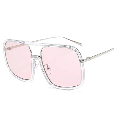 Transparent White Women Fashion UV400 Square Big Frame Sunglasses