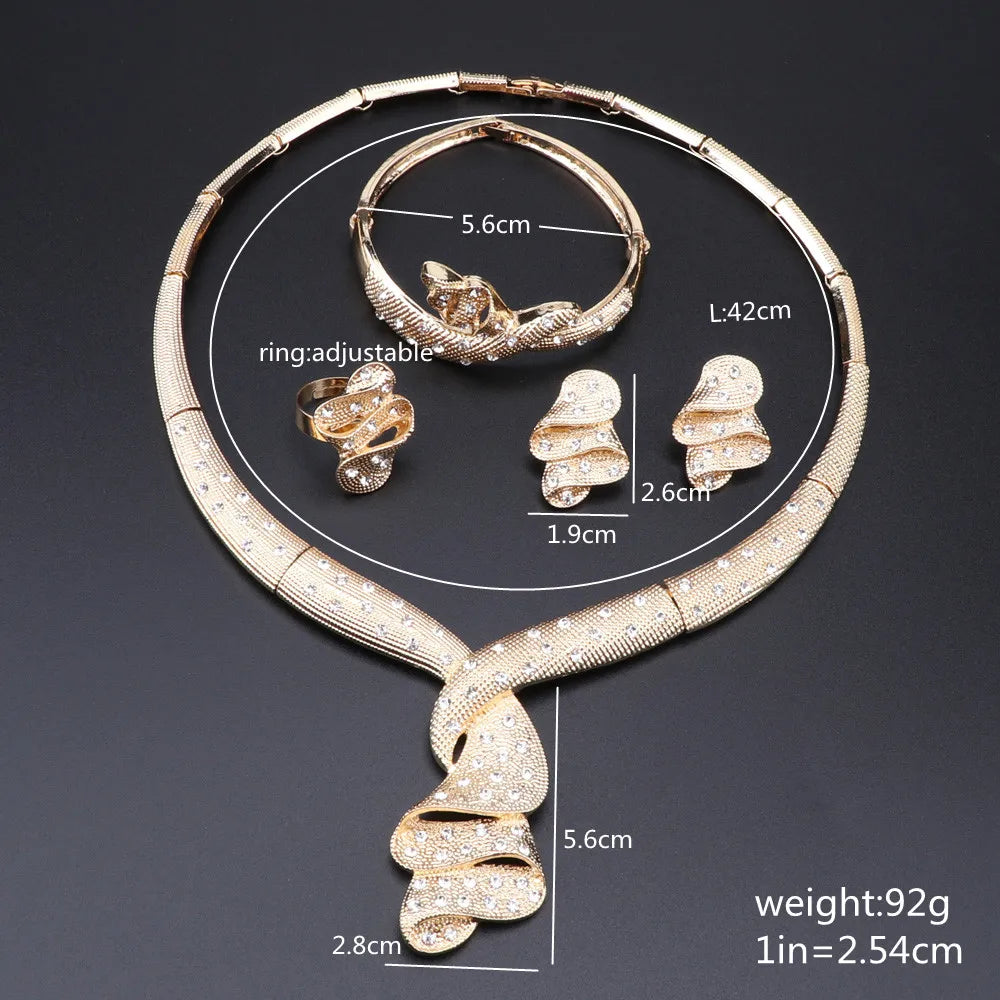 Size of Women Gold Color Crystal Wedding Jewelry Set