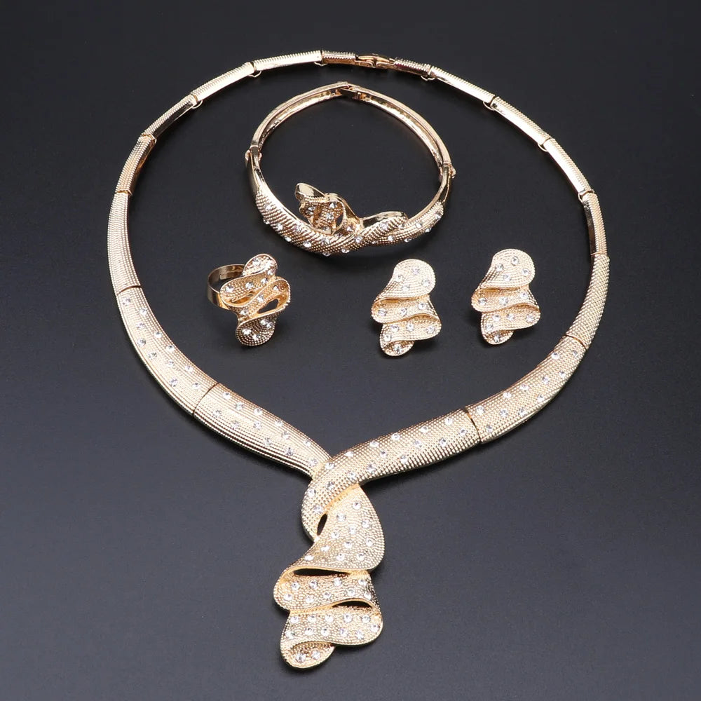 Women Gold Color Crystal Wedding Jewelry Set