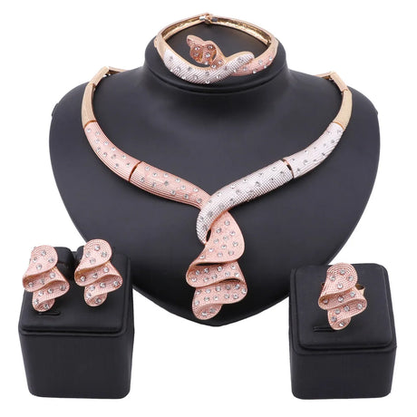 Women Gold Color Crystal Wedding Jewelry Set