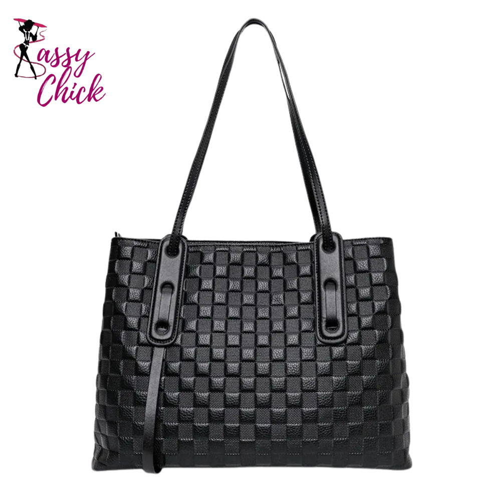 Women Leather Large Capacity Tote Bag Sassy Chick Logo