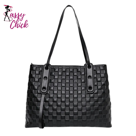Women Leather Large Capacity Tote Bag Sassy Chick Logo